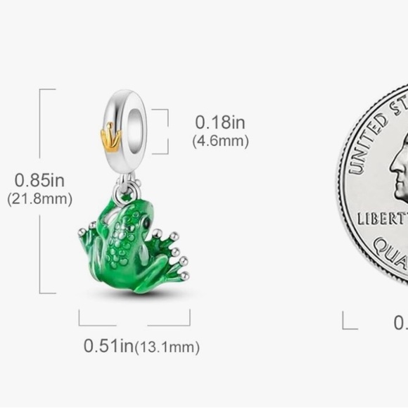 Sterling silver Whimsical Tree Frog Charm with Gold Accent crown fits pandoras - Picture 3 of 3